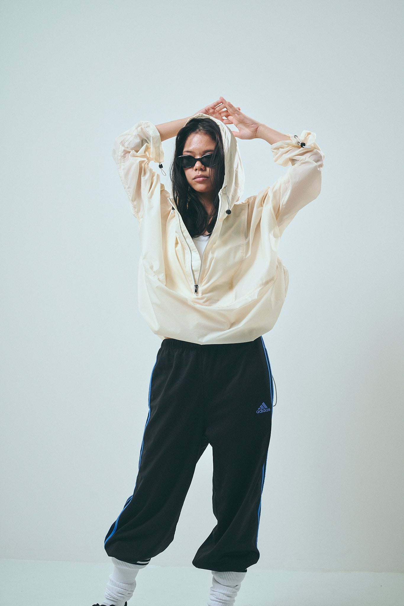 Draw cord nylon anorak hoodie