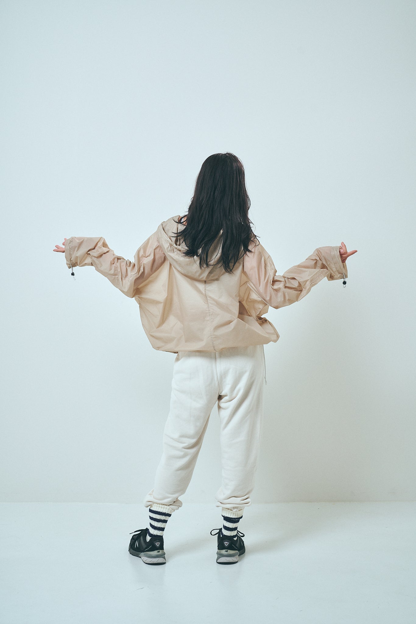 Draw cord nylon anorak hoodie