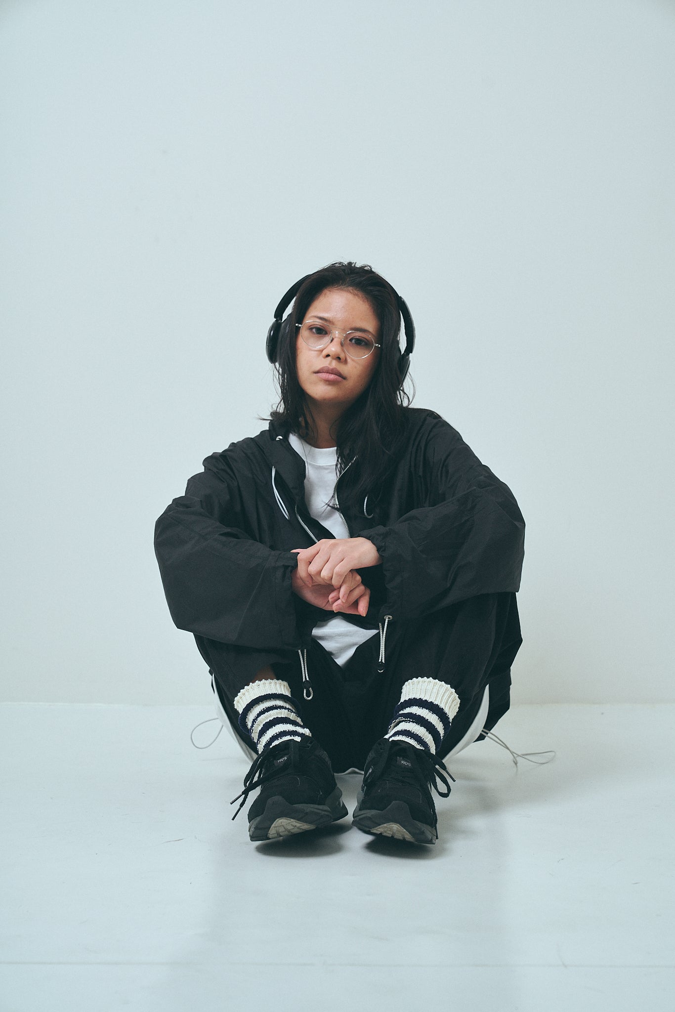 Draw cord nylon anorak hoodie