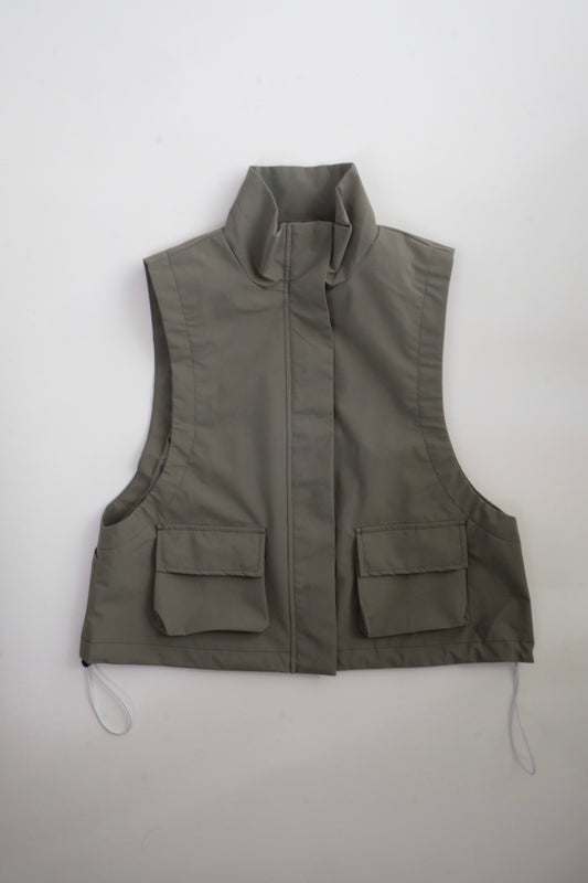 Draw cord high neck vest