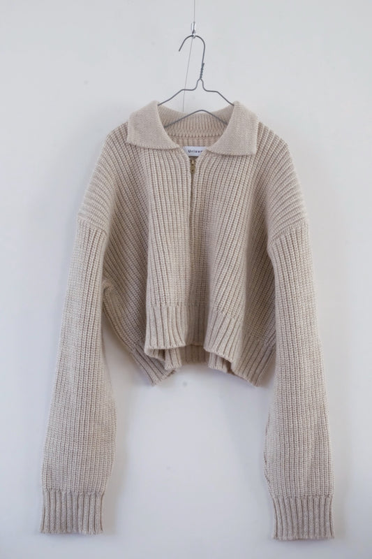 片畦編みzipup knit jaket