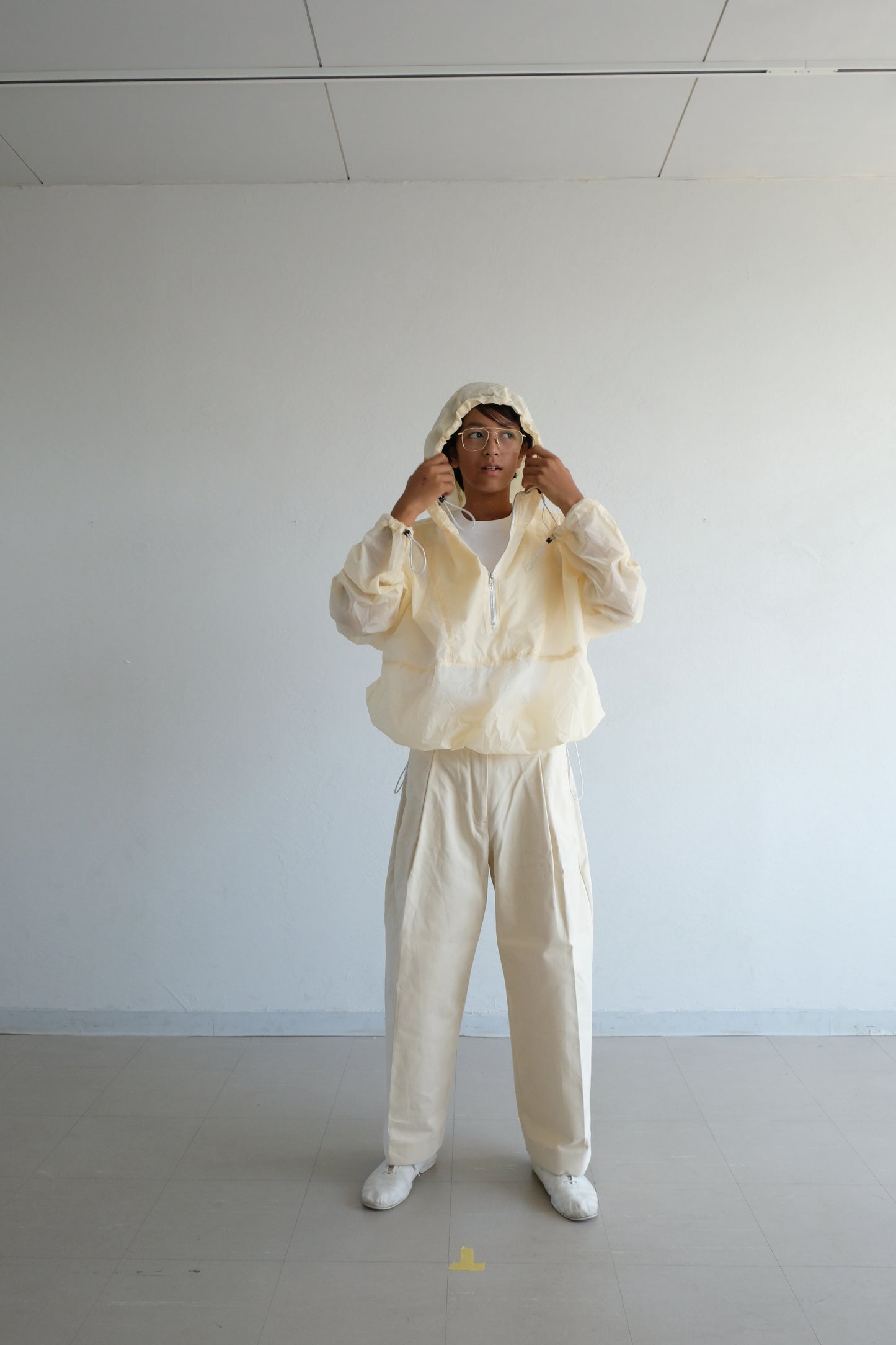 Draw cord nylon anorak  hoodie