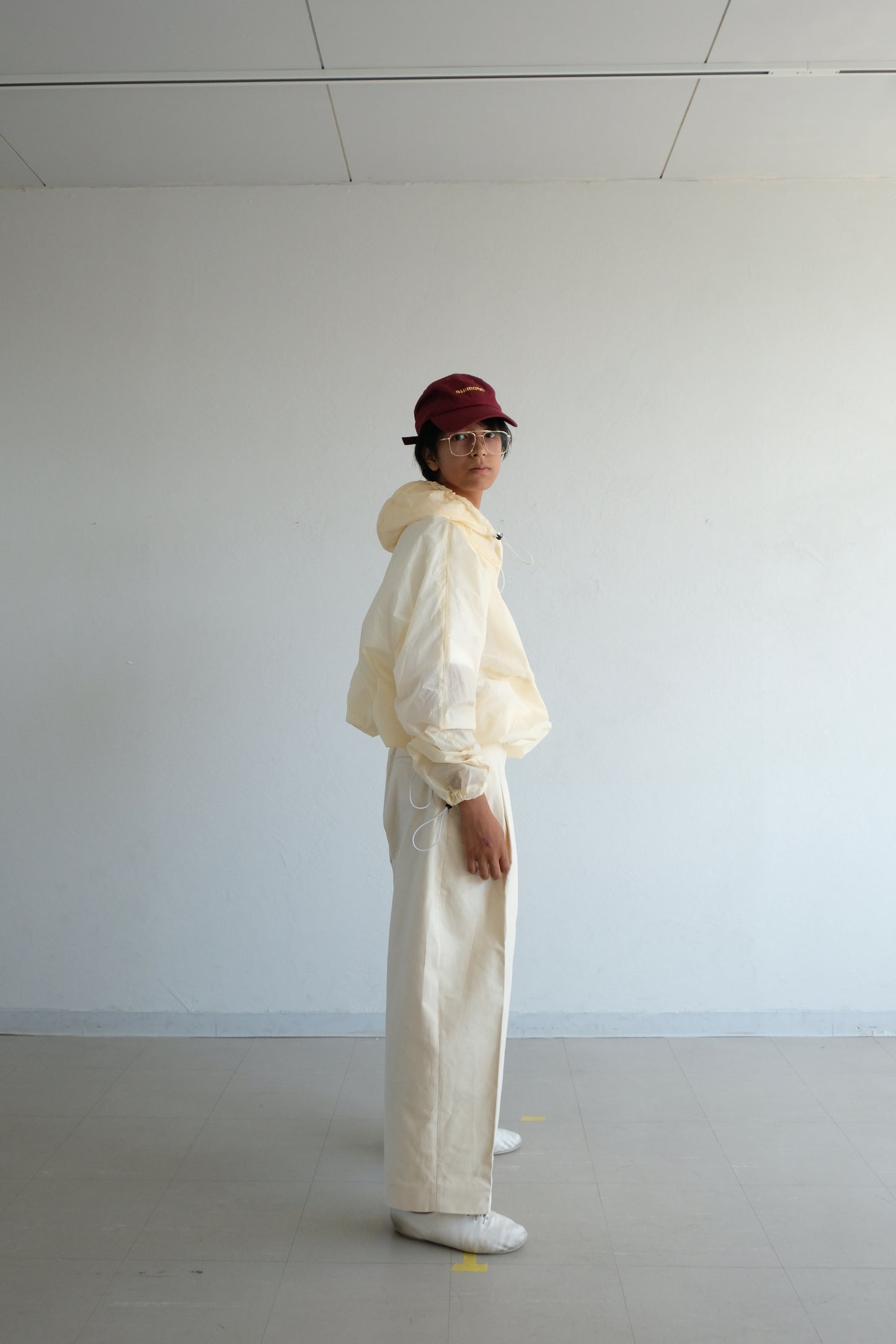 Draw cord nylon anorak  hoodie