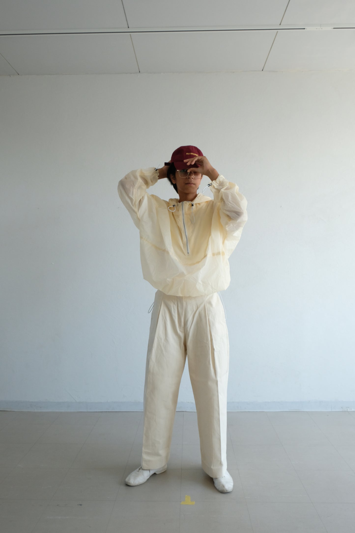 Draw cord nylon anorak  hoodie