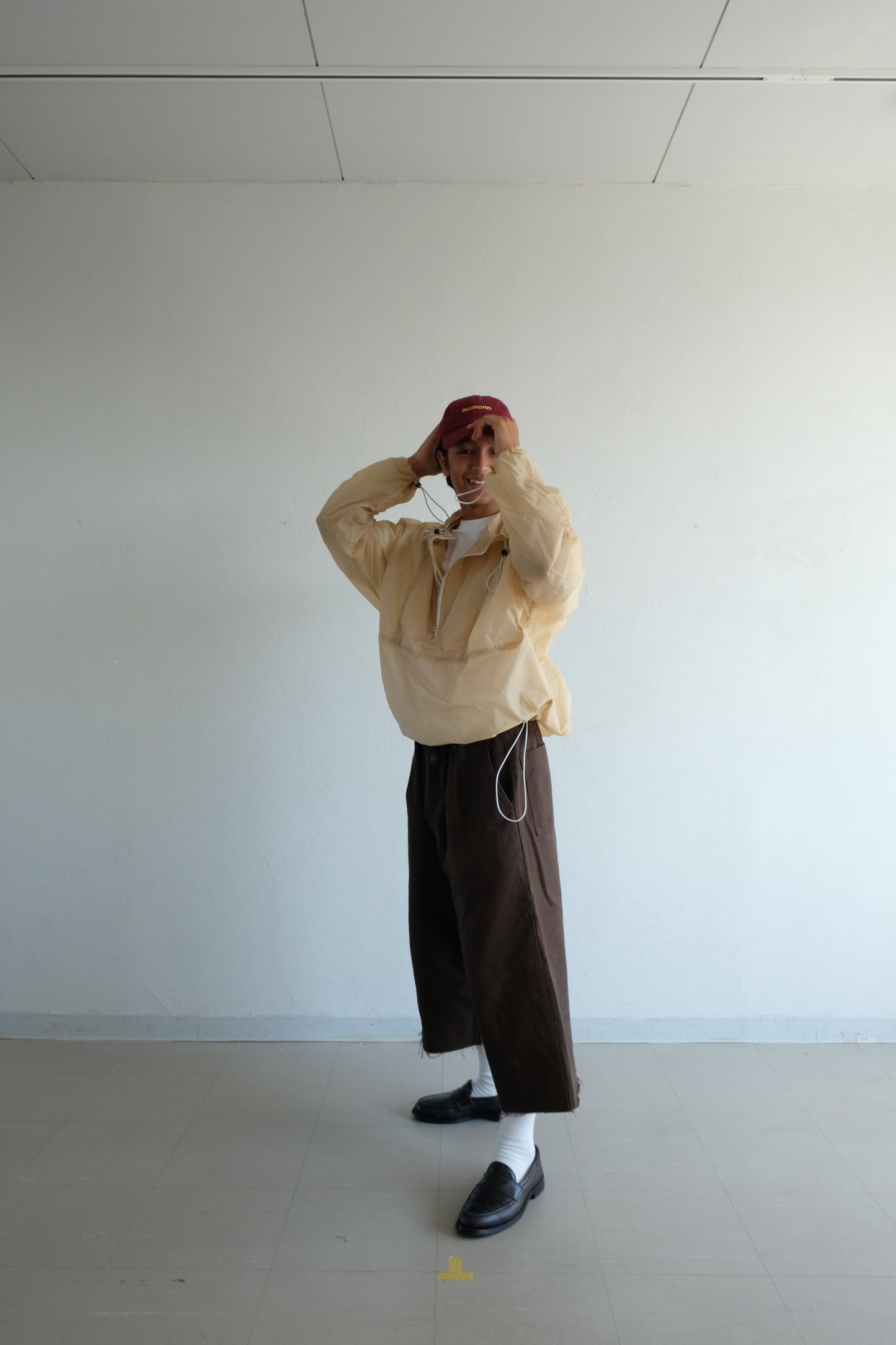Draw cord nylon anorak  hoodie