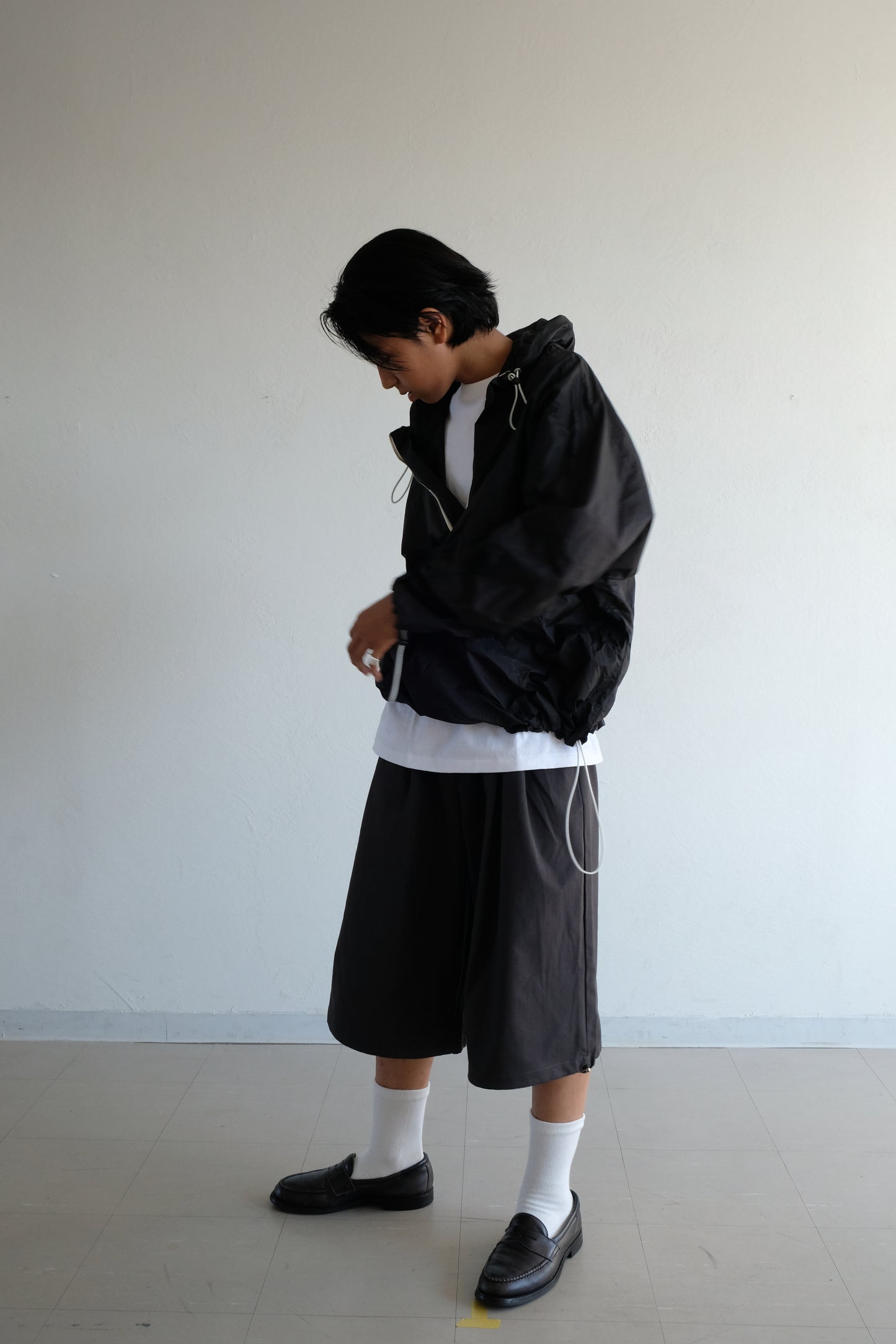 Draw cord nylon anorak  hoodie