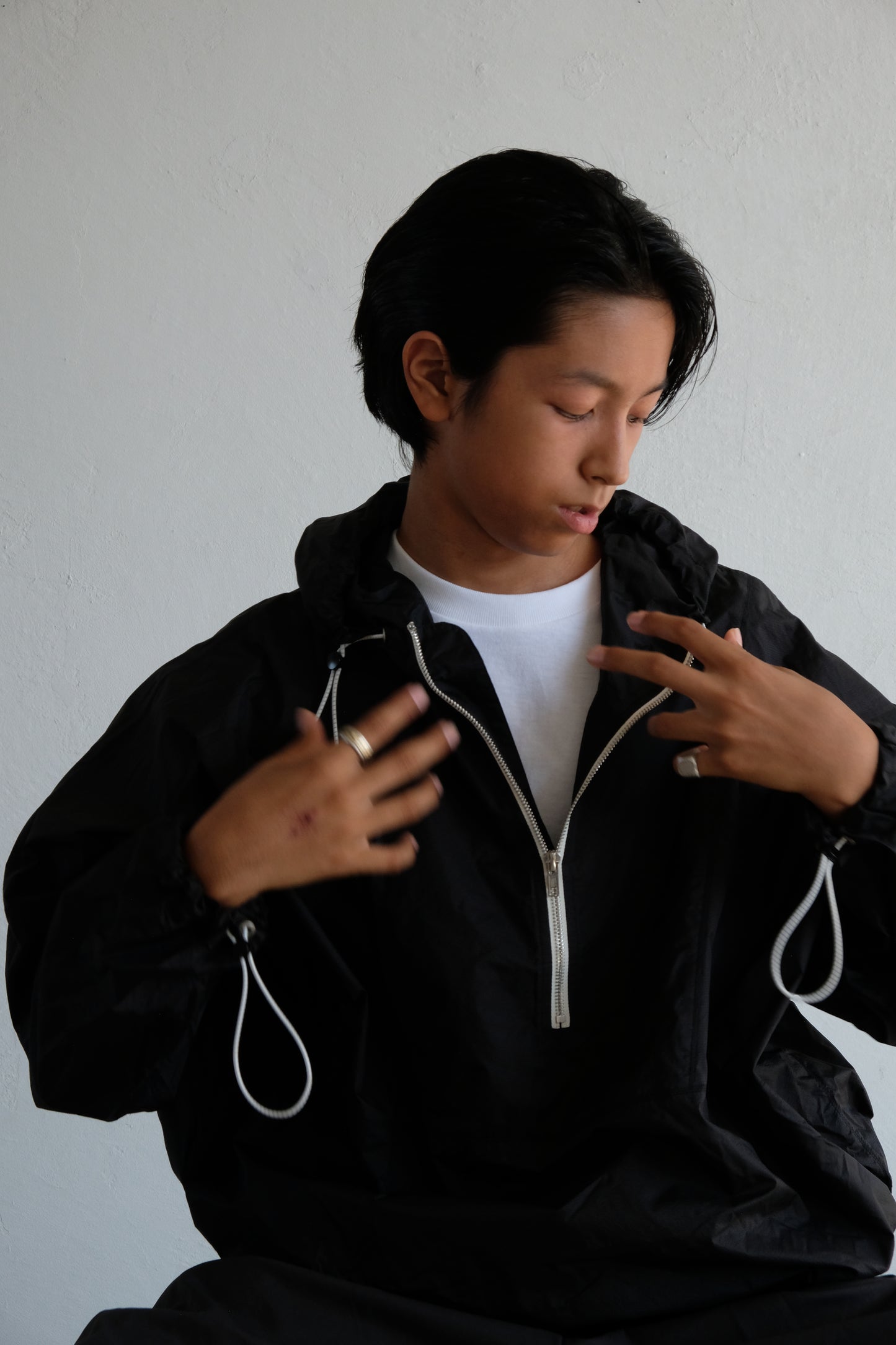 Draw cord nylon anorak  hoodie