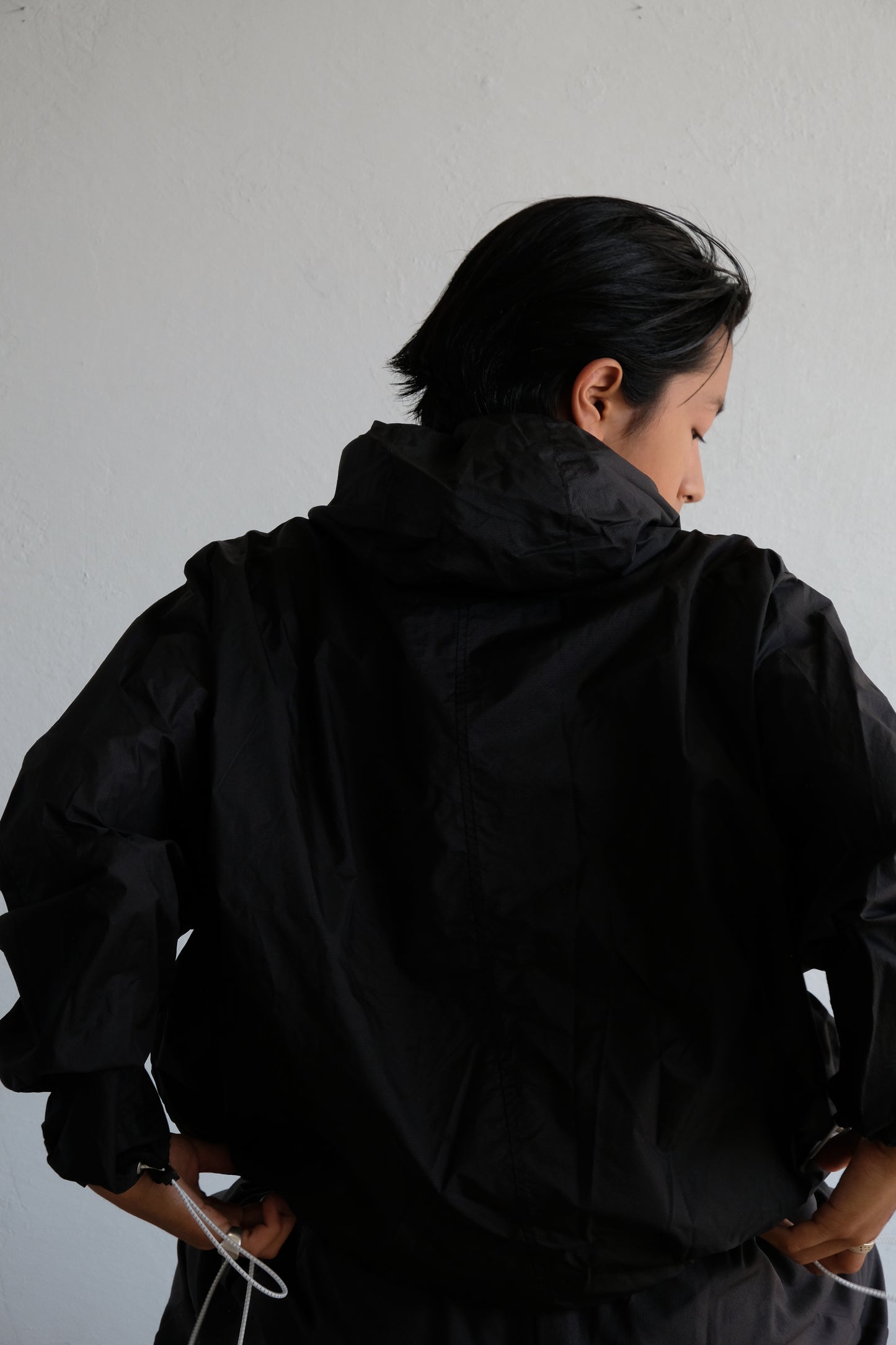 Draw cord nylon anorak  hoodie