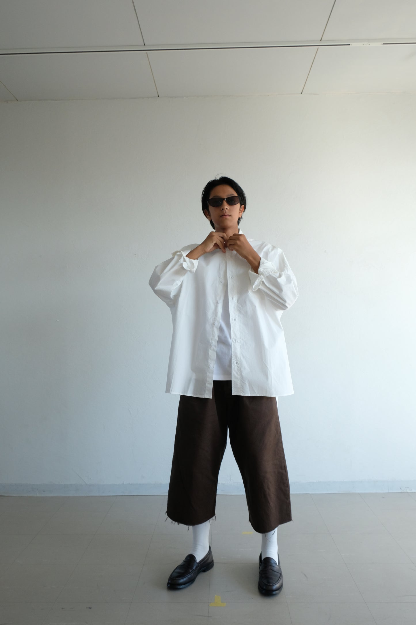 Box silhouette regularcollar shirt